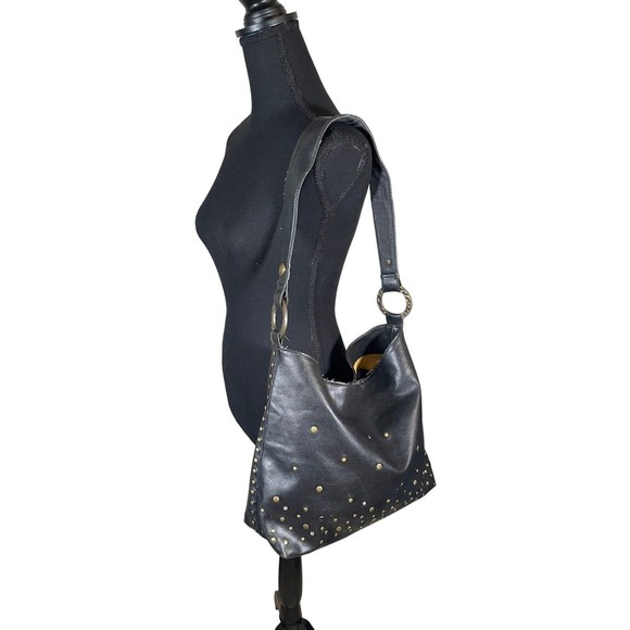 Nine West Handbag Women's Black Shoulder Bag Wide‎ Strap Studded Magnet Snap - Picture 3 of 15
